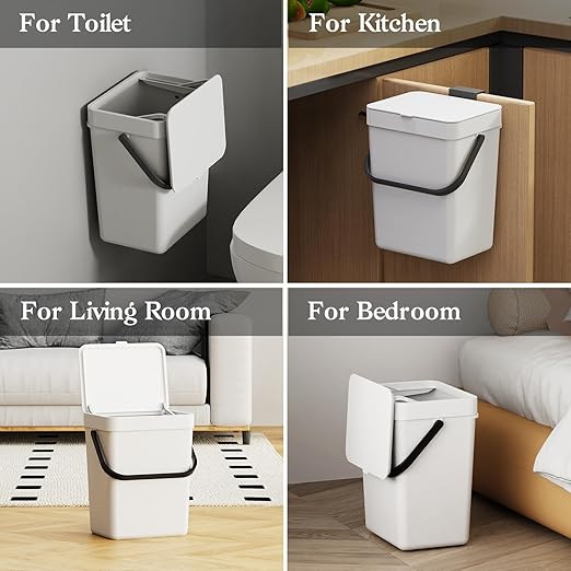LALASTAR Small Trash Can with Lid, Kitchen Compost Bin for Countertop or Under Sink, Plastic Hanging Waste Basket for RV/Office/Bedroom/Dorm, Mountable, 5L/1.3 Gal,Sliding Lid, White - Image 6