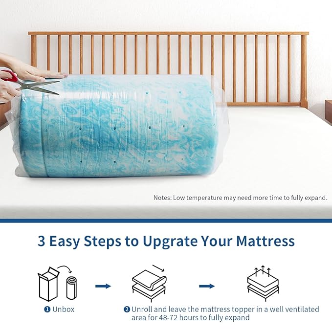 Mattress Topper, 4 Inch Twin Size Gel Memory Foam Bed Topper, Pressure Relief, CertiPUR-US Certified, Light Blue