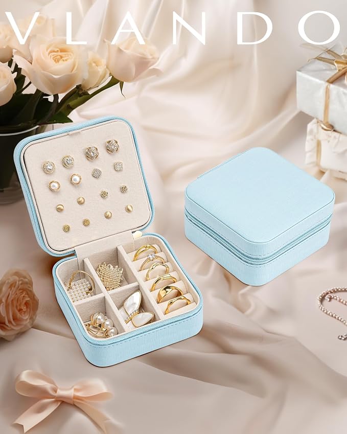 VLANDO Mothers Day Mom Gifts - Travel Jewelry Case, Small Travel Jewelry Organizer Box for Girls Women - Blue - Image 6