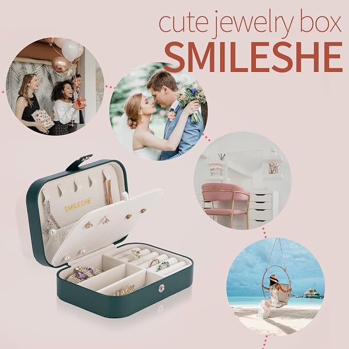 Smileshe Jewelry Box, PU Leather Small Portable Travel Case, 2 Layers Organizer Display Storage Holder Boxes for Rings, Earrings, Necklaces, Bracelets - Image 4