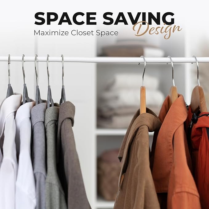 Our Modern Space 100 Pack Velvet Hanger for Shirt Pants Dresses Skirts Suits Jackets - Slim Space Saving Design - Standard Coat Hanger - Sturdy & Durable Design with Shoulder Grooves Hook - Image 5