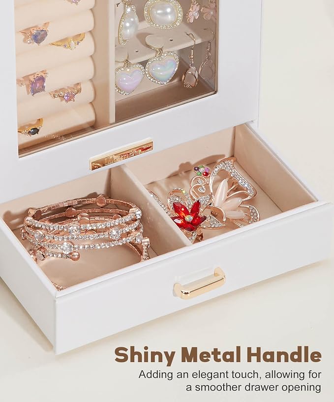 Mothers Day Gifts Homde Jewelry Organizer Girls Women Jewelry Box for Necklaces Rings Earrings Gift Bracelets Storage Case (White + Gold) - Image 7