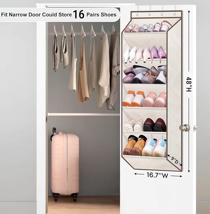SLEEPING LAMB Shoe Rack for Door, Kids Door Shoe Organizer for Closet hanger, Narrow Hanging Sneaker Storage with Large Deep Pockets for Toddler, Girl, Baby Room Decor, Beige - Image 2