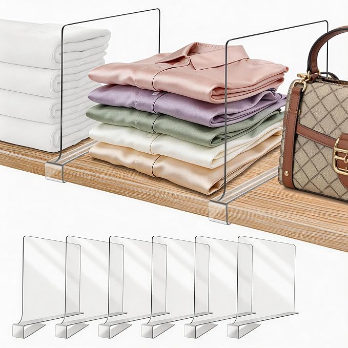 Acrylic Shelf Dividers for Closet Organization 6PCS Closet Shelf Divider Closet Dividers for Shelves Shelf Organizer for Closet Shelf Organizer For Wood Closet Separator Clear - Image 8