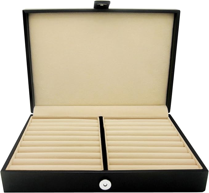 HONEY BEAR Men/Women's Cufflinks Jewelry Box - Faux Leather Display Case Storage Organizer Black, for Rings Earrings Tie Clips by HONEY+BEAR