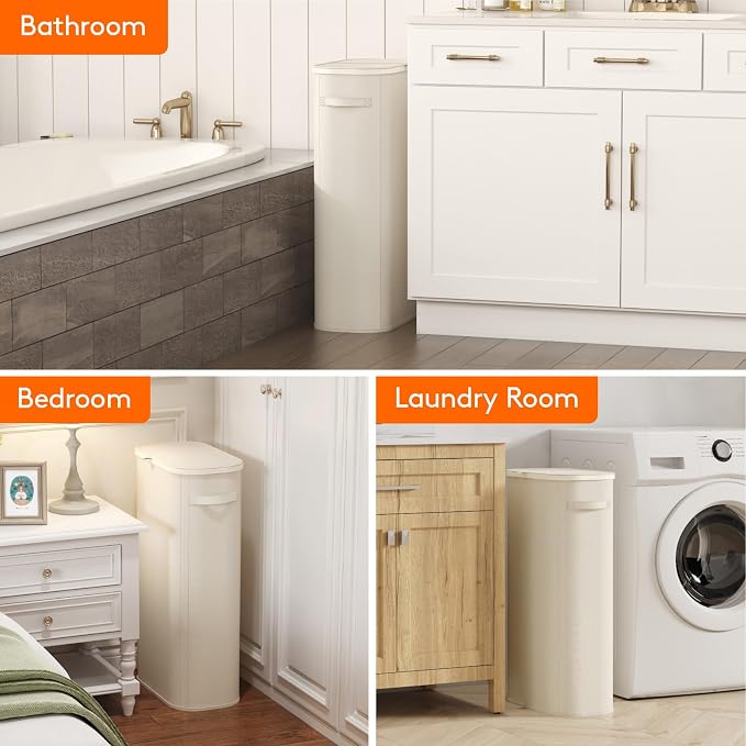 Lifewit Slim Laundry Basket with Lid, Narrow Large Laundry Hamper with Plastic Handles and Removable Bag, Tall Foldable Dirty Clothes Hampers for Laundry Room, Bedroom, Bathroom, Dorm, 75L White - Image 9