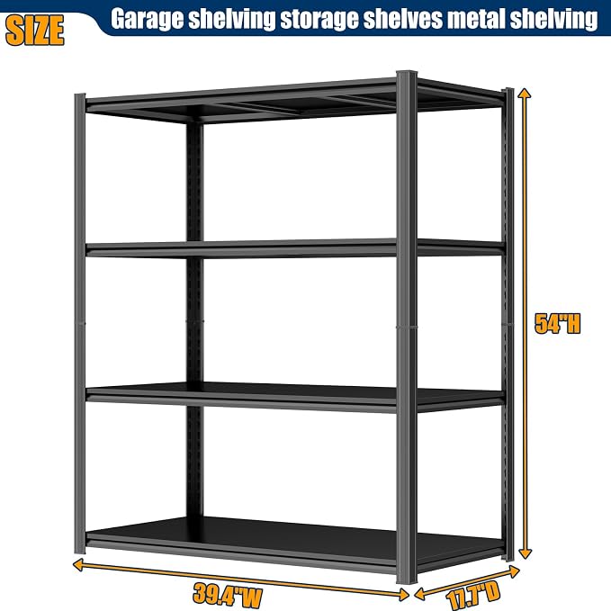 PRESTELION 54" H Storage Shelves Heavy Duty 2000LBS Garage Shelving 4-Tier Storage Rack Adjustable Shelf for Basement, Warehouse, Pantry, Closet, Kitchen 54" H x 39.4" W x 17.7" D, Black - Image 2