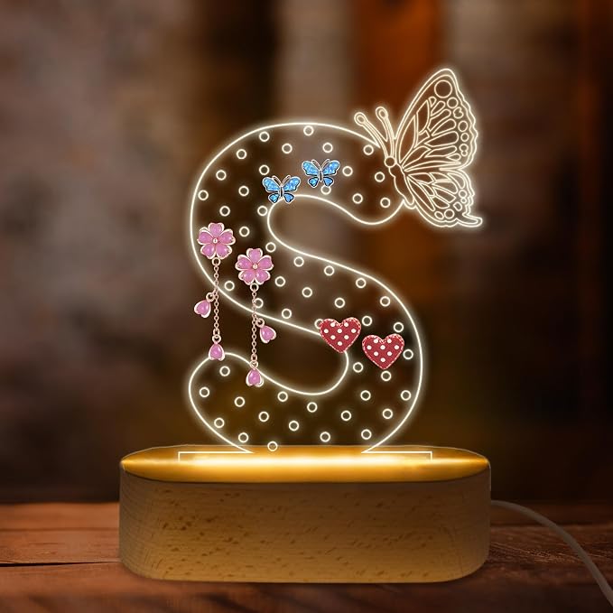 COSHAYSOO Earring Holder Organizer for Women New Mom First Time Mom to Be Gift Ideas Mothers Day Birthday Gifts Nursery Decor Breastfeeding Essentials, LED Night Light Initial Letter S by COSHAYSOO