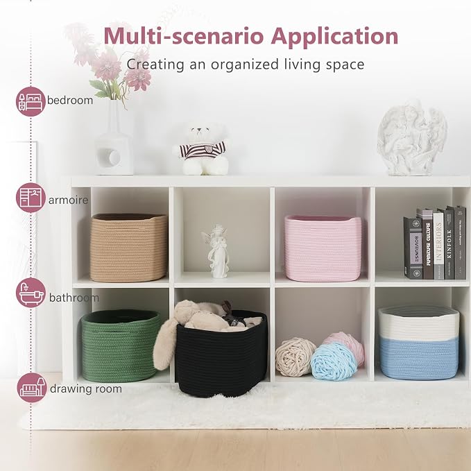 ECDYQXVU Cotton Rope Storage Basket, 15x10x9 Inches, Woven Basket for Shelves, Clothes, Towels, Books, and Laundry, Light Pink (1 Pack) - Image 6