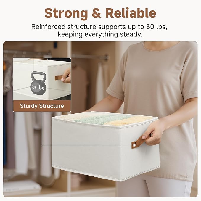 StorageWorks Closet Organizers and Storage Bins, Foldable Shelf Baskets, Clothes Storage Basket for Organization, Ivory White, 3-Pack, Large - Image 5
