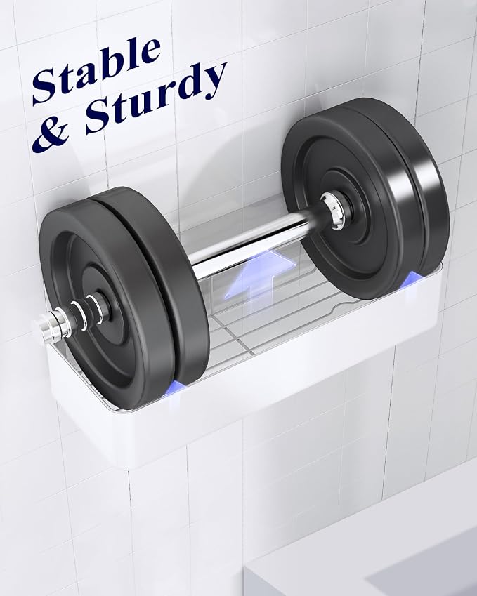 Kitsure Shower Caddy - 2 Pack Adhesive Shower Organizer, Rustproof Metal Shelves, No-Drill Bathroom Organizers and Storage, White, Large - Image 4