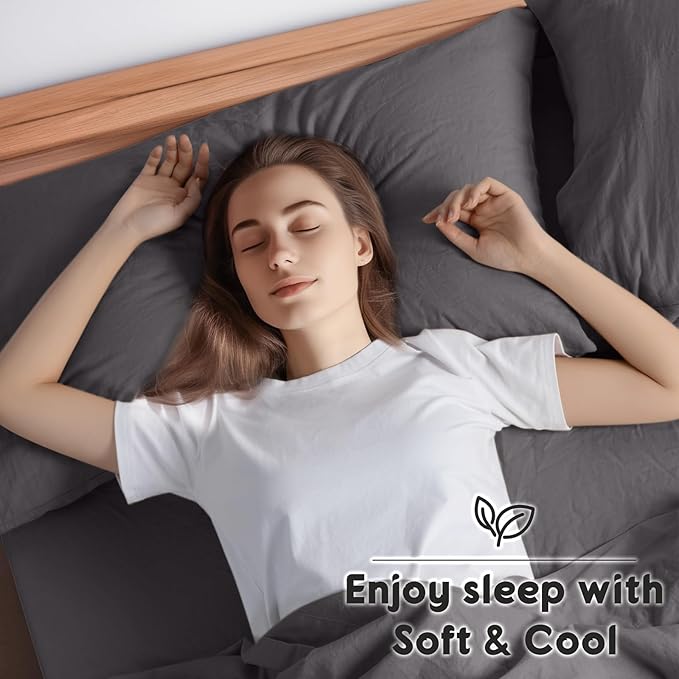 SONORO KATE 100% French Pure Linen Sheets, Breathable and Durable Linen Full Size Sheets, Anti-Tear Linen Bed Sheets, Machine Washable, 16 Inch Deep Pocket - 4 Piece (Dark Grey, Full)