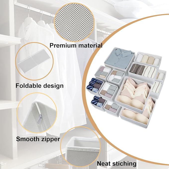 Fordonral 16 Pack Drawer Organizer Clothes, Foldable Fabric Dresser Organizer Closet Organizers and Storage Box for Underwear,Folded Clothes,Baby Clothing,Socks,Bra,Towels,Ties(White) - Image 4