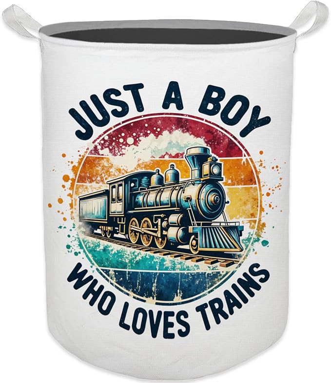 Just a Boy Who Loves Trains Laundry Basket, Toybox for Boys, Gifts for Train Lovers Enthusiasts Laundry Hamper Waterproof Collapsible Storage Bin Organizer for Bedroom Bathroom Dorm Clothes Toys by Unknown