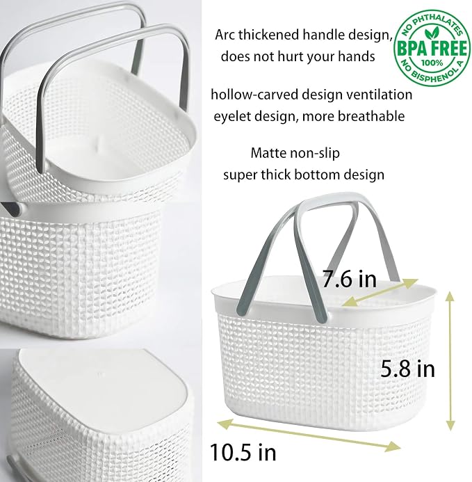 rejomiik Portable Shower Caddy Basket, Plastic Organizer Storage Tote with Handles for Bathroom, College Dorm, Kitchen, White - Image 5
