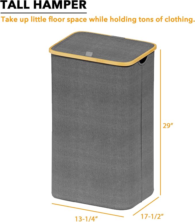 SpaceAid Laundry Hamper with Lid, 110L Large Tall Clothes Basket Bin with Bamboo Handles, Collapsible Laundry Hamper for Bedroom, Bathroom, Dorm, Laundry Room - Grey - Image 5