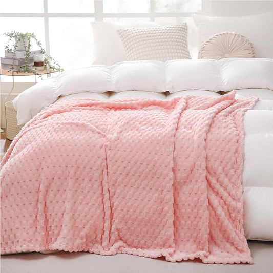 Puncuntex Light Pink Throw Blanket 108"×90" inches Fuzzy 3D Jacquard Decorative Flannel Fleece Super Soft Plush Cozy Blanket for Couch Sofa Chair Lightweight