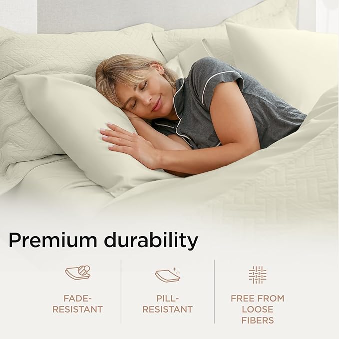 Threadmill Certified 100% American Supima Cotton Sheets, King-Sheets, 1000 Thread Count, 4 Piece Luxury Bed Sheets Set, Hotel Quality Sateen Weave, Ivory Sheet with Elasticized Deep Pocket