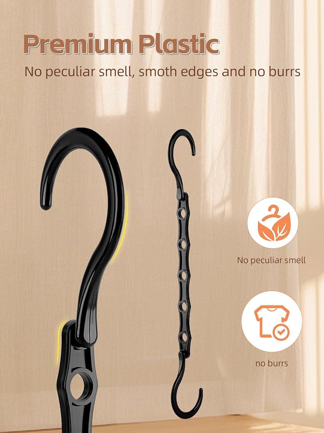 HOUSE DAY Black Magic Space Saving Hangers 10 Pack, Premium Smart Hanger Hooks, Sturdy Cascading Hangers with 5 Holes for Heavy Clothes, Closet Organizers and Storage, College Dorm Room Essentials - Image 8