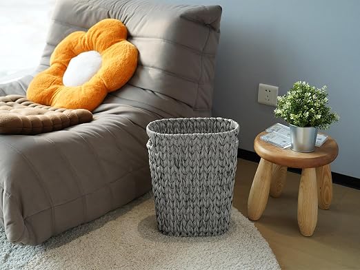 Coeusy 5 Gallon Wicker Trash Can,Wicker Bathroom Trash Can with Handles,Handwoven Waste Basket Waterproof Narrow Small Garbage Can for Bedroom,Bathroom,Office,Grey/20 Liters - Image 8