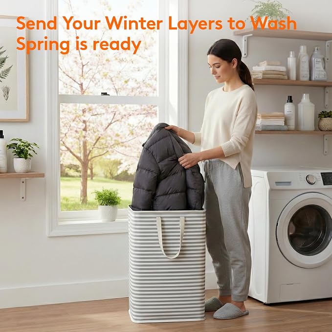 Lifewit 2 Pack Laundry Basket 80L Each, Collapsible Clothes Hamper with Reinforced Handles, Freestanding Waterproof Design for Bedroom and Laundry Room, Grey 160L Total - Image 2
