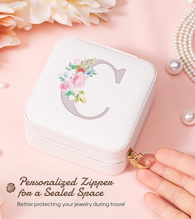 Enthralite Travel Jewelry Box for Girls: Traveling Jewelry Case Gift for Women - Mini Organizer for Necklaces Earrings White C - Image 4