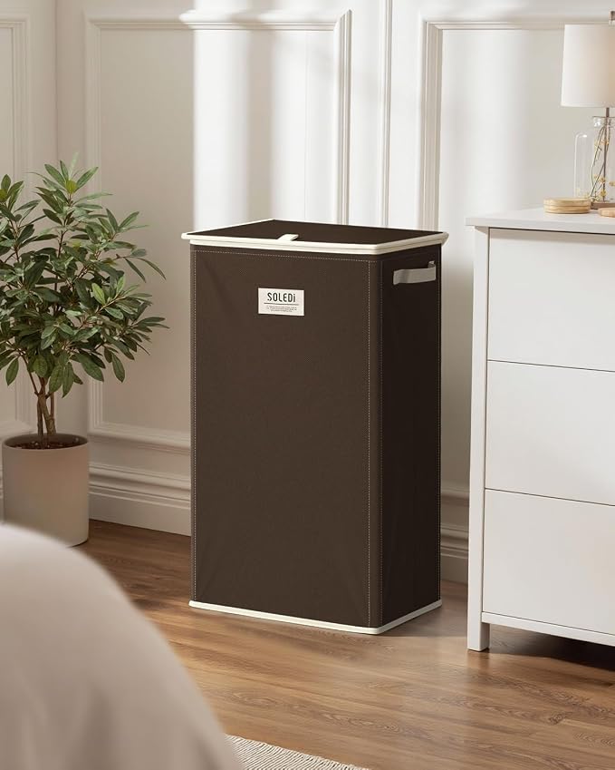 SOLEDI Laundry Hamper with Lid 100L Large & Tall Collapsible Laundry Basket, Clothes Hamper with Bag Removable Easy to Carry, Dirty Hampers for Bedroom, Bathroom, Dorm, College, Chocolate - Image 7