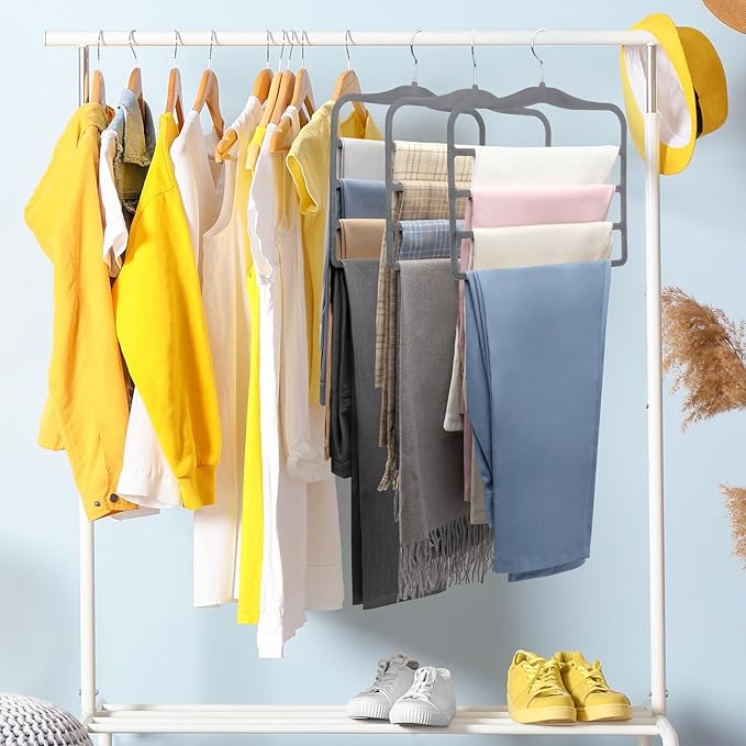 Closet Organizers and Storage,Pants Hangers Space Saving,Velvet Hanger for Organization and Storage,Dorm Room Essentials for College Students Girls,Home Organization Scarf Jeans Hangers-2 Pack - Image 4