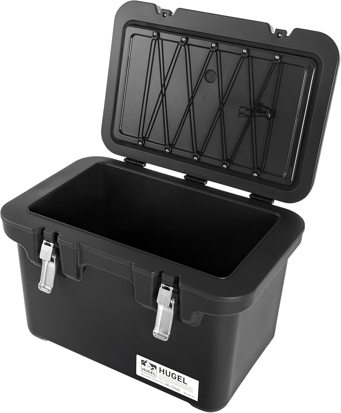 IRIS USA Hugel 44 QT Cooler, Heavy Duty Metal Buckles, Leak-Free Design, Durable Hard Cooler, Ice Chest with Bungee Strap, Molded Handles, Camping Boat Tailgating Road Trips, Charcoal Gray by IRISUSA