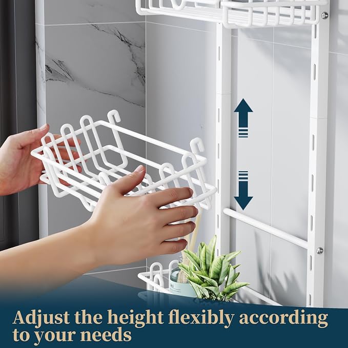 Consumest Shower Caddy Hanging – Rustproof Over Shower Head Hanger with Soap Holder and Hooks, Anti-Slip Shower Shelves for Storage, Bathroom Organizer for Apartment, Dorm, White - Image 2