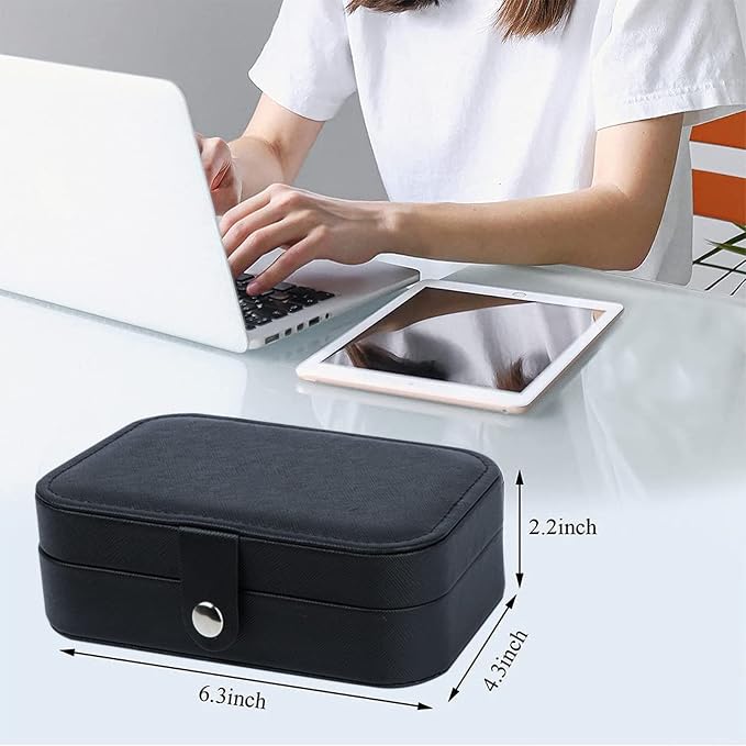 Hatori Travel Jewelry Box, PU Leather Small Jewelry Organizer for Women Girls, Portable Mini Travel Case Display Storage Holder Boxes for Stud Earrings, Rings, Necklaces, Bracelets (Black02) - Image 5