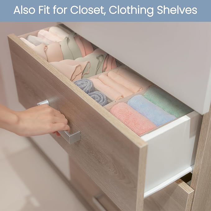 Criusia Drawer Organizer Clothes, 24 Pack Underwear Drawer Organizers, Foldable Closet Organizers and Storage Dresser Drawer Dividers Clothing Organizer for Clothes, Socks, Scarves, Bra, Ties (Beige) - Image 5