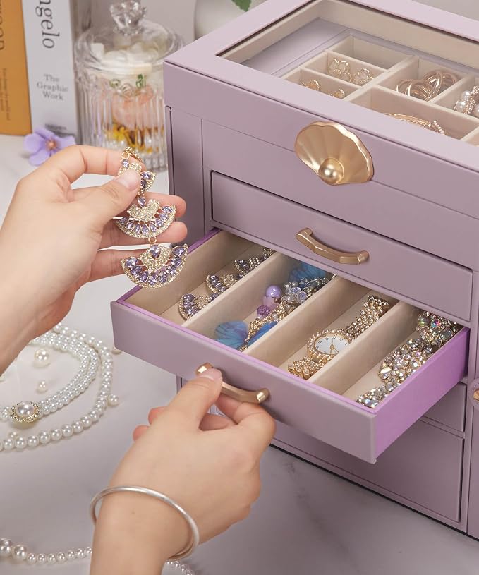 Enthralite Jewelry Box with 4 Drawers : Jewelry Display Organizer for Earrings Necklaces - Gift for Girls Women | Grey Purple - Image 6