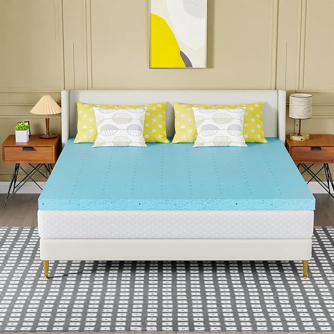 PayLessHere 3 Inch Gel Memory Foam Mattress Topper/Cooling Gel Infused Mattress Topper/CertiPUR-US Certified, King Blue