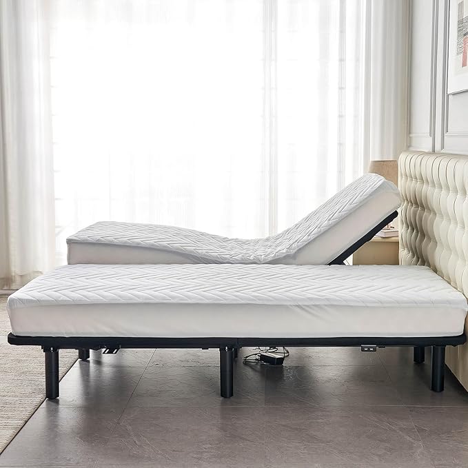 Waterproof Quilted Split California King Mattress Pad for Adjustable Bed 2 Cali Twin XL 36x84 Padded Protector Soft Fitted Sheet Style Matress Cover White