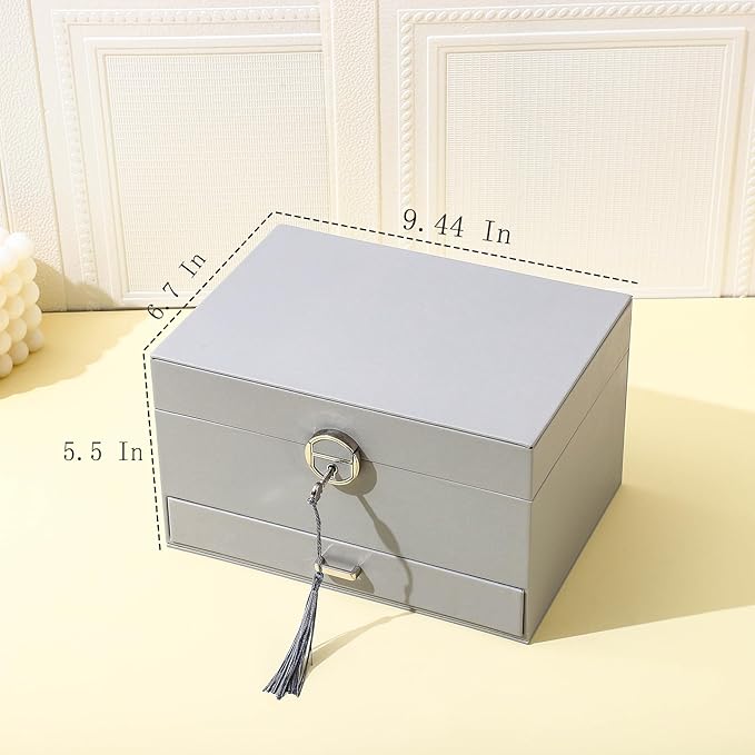 BOOVO Earring Jewelry Box For Women Girl Stud Organizer, 5 Layers Girl Jewelry Organizer Box With Lock Earring Holder Organizer Necklace Ring Jewelry Organizer Box For Girls (grey) - Image 3