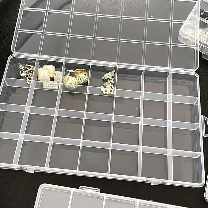Yansanido 24 Grids Jewelry Organizer, 2 Pcs 7.5 In x 5.2 In Fixed Clear Plastic Storage Box Earring Tool Small Items Containers (2) - Image 4
