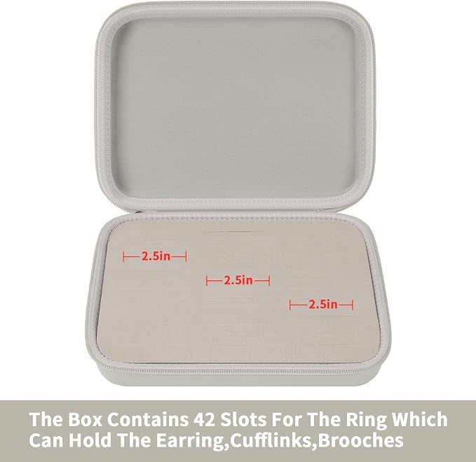 GWCASE Ring Organizer Storage Case - Jewelry Ring Display Collector Box with 42 Slots. Rings Tray Holder Showcase Fits for 50+ Rings, Earrings, Brooches and Cufflinks (Box Only)-Grey - Image 5