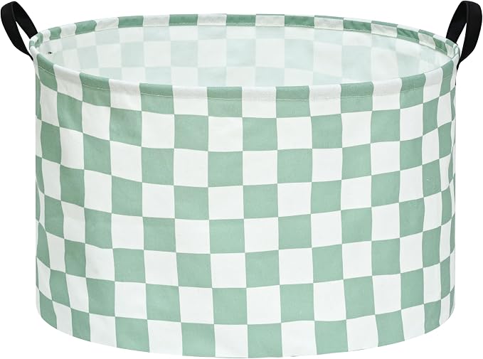 MAIZMZ Sage Checkered Storage Basket Extra Large 80L Kids Hamper Baby Laundry Basket Waterproof Toys Car Organizer Collapsible Canvas for Home/Dorm/Pet/Office/Closet/Shelf/Gift Baskets by Unknown