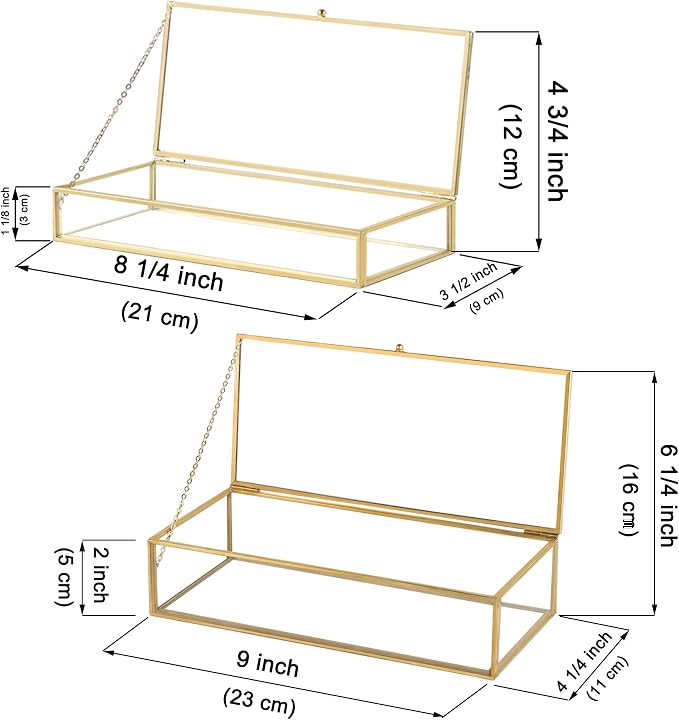 Glass Vintage Jewelry Box Set, 2pcs Rectangle Jewelry Display Lipstick Organizer Box Vanity Lidded Box Home Decor Accent Decorative Box for Storage Trinket Rings Bracelet - Image 6