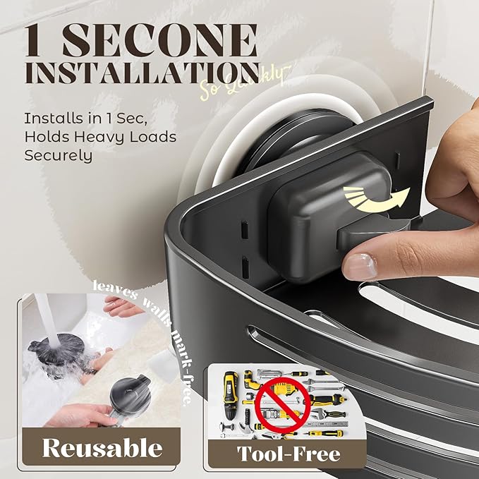 Corner Shower Caddy Suction Cup,Shower Shelves with Hooks,No Drilling Powerful Suction Bathroom Organizers and Storage,Removable Waterproof Rustproof Shower Bathroom Accessories Decor(Grey 3Pack) - Image 3
