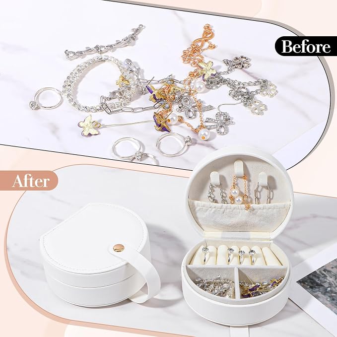 6 Pack Travel Jewelry Case, Mini Leather Bridesmaid Jewelry Gift Box Bulk, Half Moon Design, Detachable Handle, Small Earring Storage Organizer for Women Girls Bridesmaid Proposal Gifts (White) - Image 4