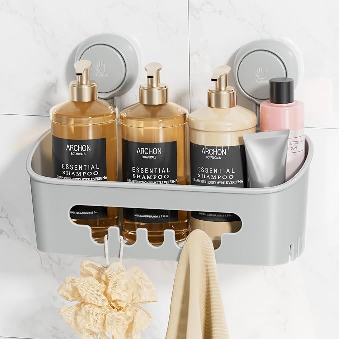 LEVERLOC Shower Caddy Suction Cup, Shower Organizer Removable Bathroom Shelf, Storage for Inside Shower Powerful Suction Max Hold 22lbs Waterproof Holder, Gray by LEVERLOC