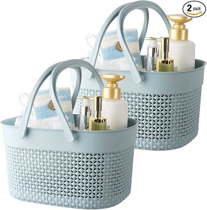 rejomiik 2 Pack Plastic Shower Caddy Basket, Portable Organizer Storage Tote with Handles Toiletry Bag Bin Box for Bathroom, College Dorm Room Essentials, Kitchen, Camp, Gym, Blue by rejomiik