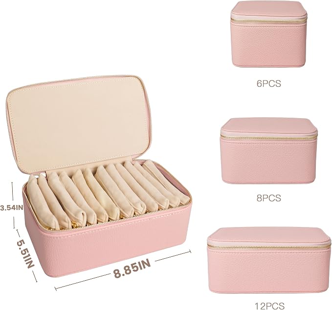 Travel Jewelry Case, Portable Jewelry Box with 6 Jewelry Bags,Travel Gift for Women Teen Girls (Pink 12 Pcs) - Image 4