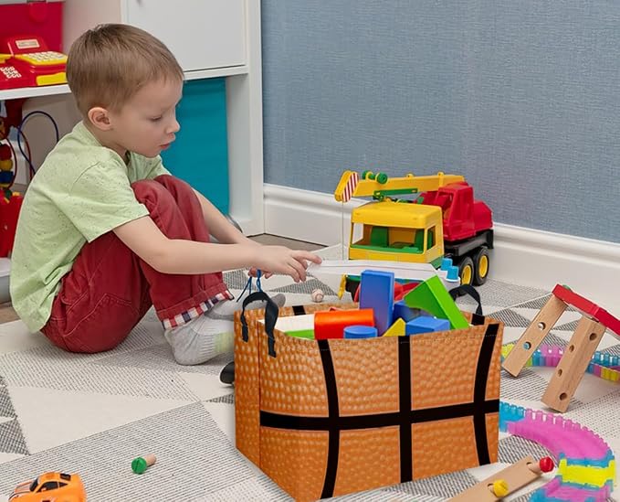 Rectangular Basketballs Baskets Gift Basket Empty Kids Storage Bins Baby Boy Basket Kids Toy Storage Bin Organizer Box Basketball Room Decor for Home(Basketball) - Image 6