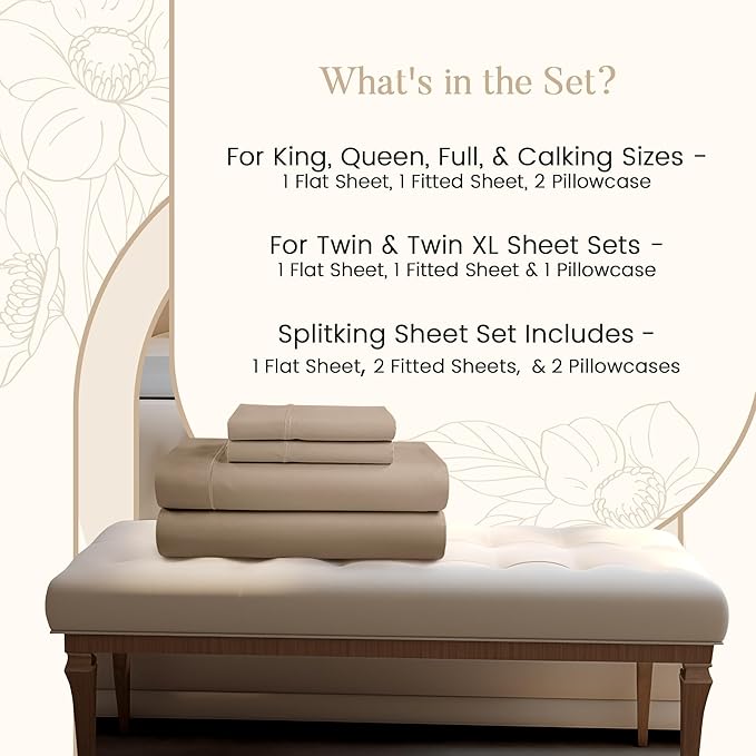 Deep Pocket Queen Sheets set, 100% Cotton Sheets Queen Size set, 800 Thread Count Soft & Durable 4 Piece Sheet & Pillowcase Sets, Sateen Weave Hotel Sheet 15" Deep, No Pill Machine Wash - Taupe