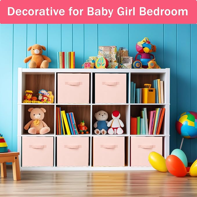 Criusia Storage Cubes- 11 Inch Cube Storage Bins for Organizing Shelves - Nursery Closet Organization Bins for Clothes Blanket - 10 Pack Collapsible Decorative Storage Box for Living Room (Pink) - Image 3