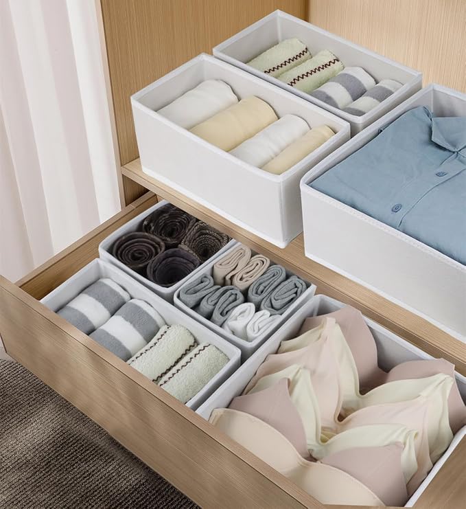 Fordonral 12 Pack Drawer Organizer Clothes, Foldable Fabric Dresser Organizer Closet Organizers and Storage Box for Underwear,Folded Clothes,Baby Clothing,Socks,Bra,Towels,Ties(12 Pack,White) - Image 3