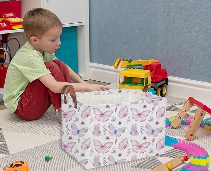 Rectangular Kids Baskets Butterfly Basket Kids Storage Bins Girls Basket Cute Storage Bin Organizer Box Room Decor for Home(Flower Butterfly) - Image 3